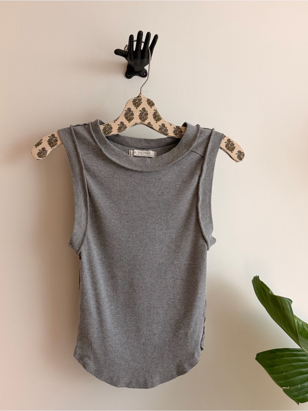 We The Free Gray Ribbed Sleeveless Tank Top